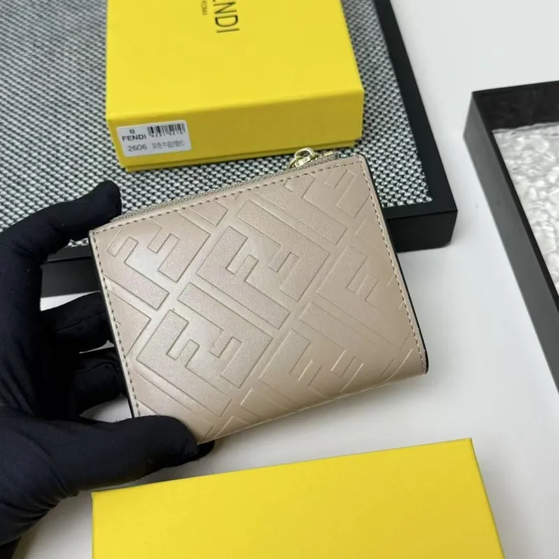 Fendi Beige Leather Compact Wallet 2606 - Image 4