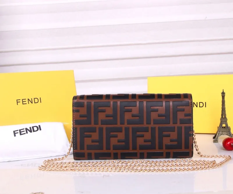 Fendi Brown Black FF Logo Chain Wallet - Image 3