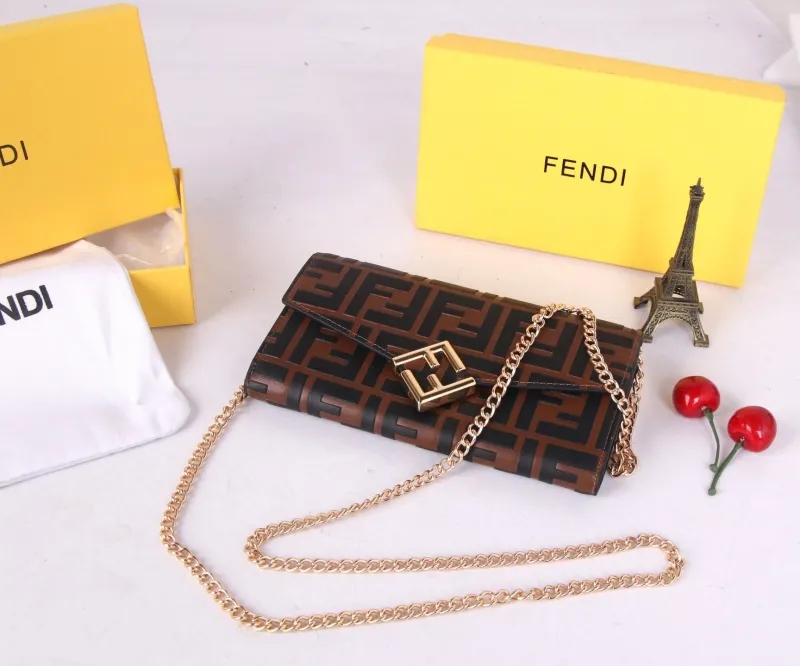 Fendi Brown Black FF Logo Chain Wallet - Image 4