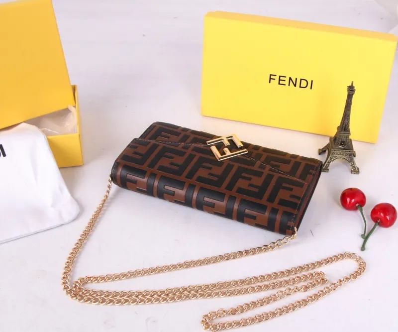 Fendi Brown Black FF Logo Chain Wallet - Image 5