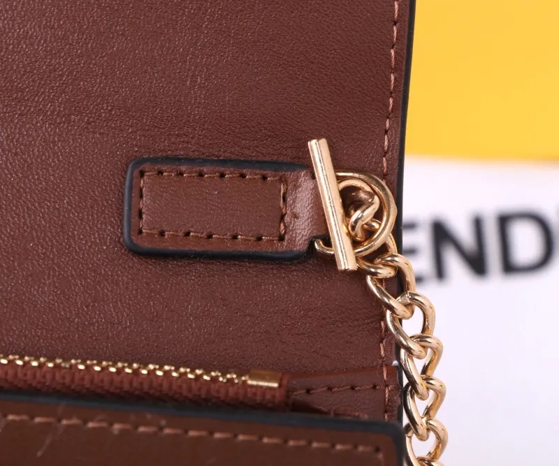 Fendi Brown Black FF Logo Chain Wallet - Image 8