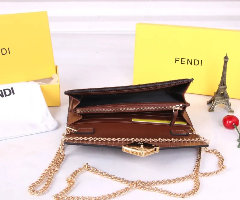 Fendi Brown Black FF Logo Chain Wallet - Image 9