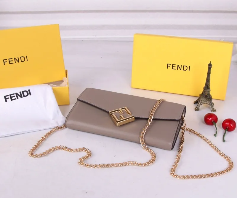 Fendi Women's Taupe Chain Wallet - Image 5