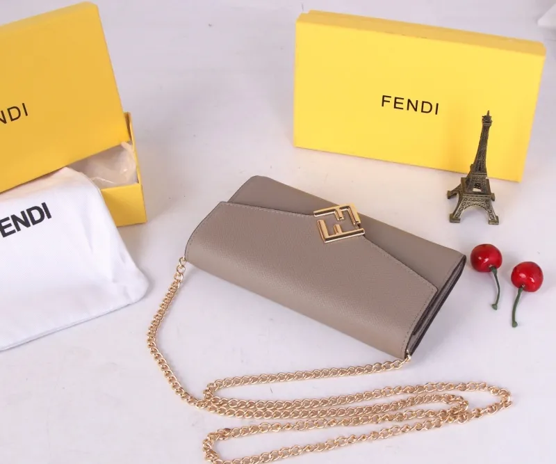 Fendi Women's Taupe Chain Wallet - Image 6