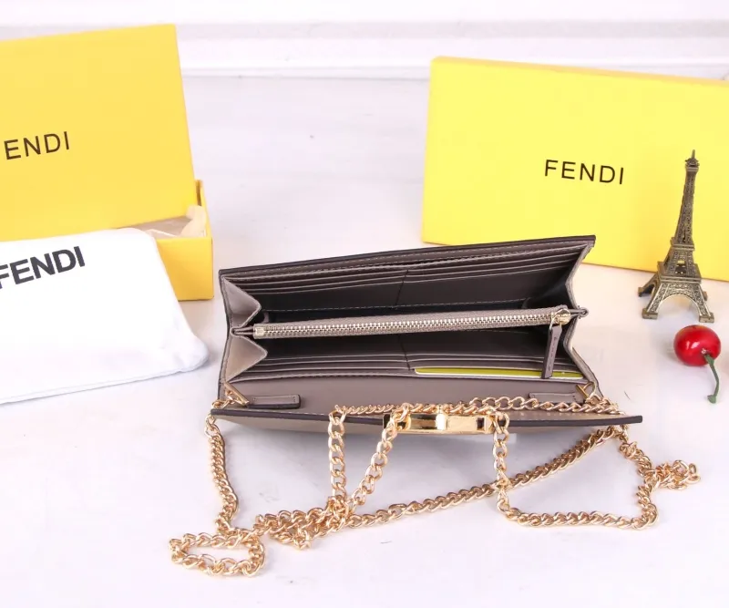 Fendi Women's Taupe Chain Wallet - Image 9