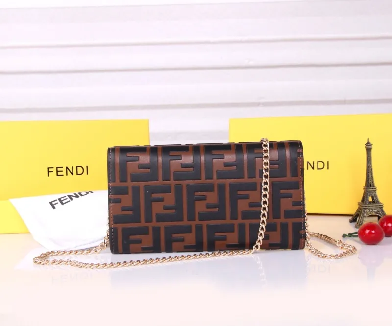 Fendi Brown Black FF Chain Wallet - Image 4