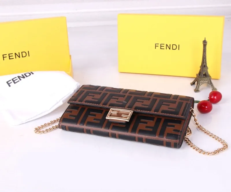 Fendi Brown Black FF Chain Wallet - Image 5