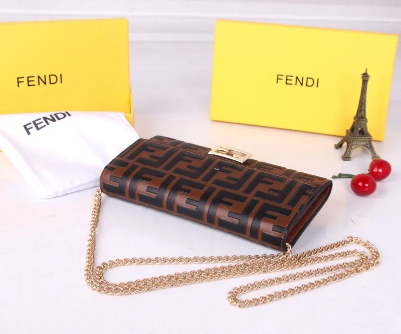Fendi Brown Black FF Chain Wallet - Image 6