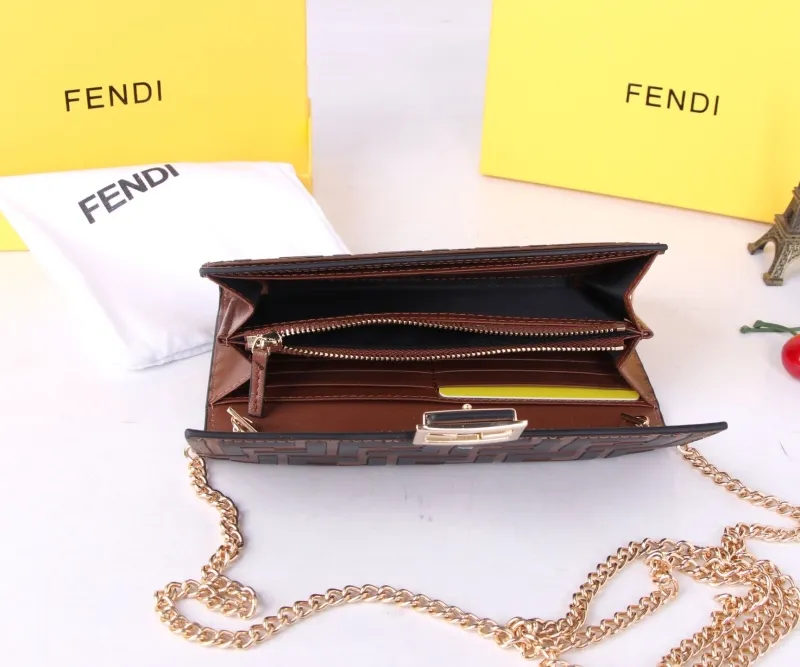 Fendi Brown Black FF Chain Wallet - Image 7