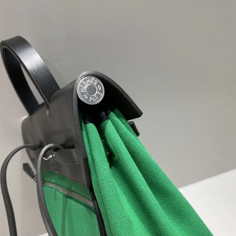 Hermes Green Black Canvas Leather Backpack - Image 7