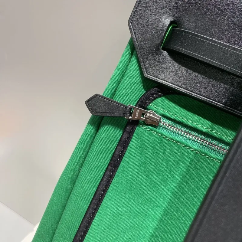 Hermes Green Black Canvas Leather Backpack - Image 8