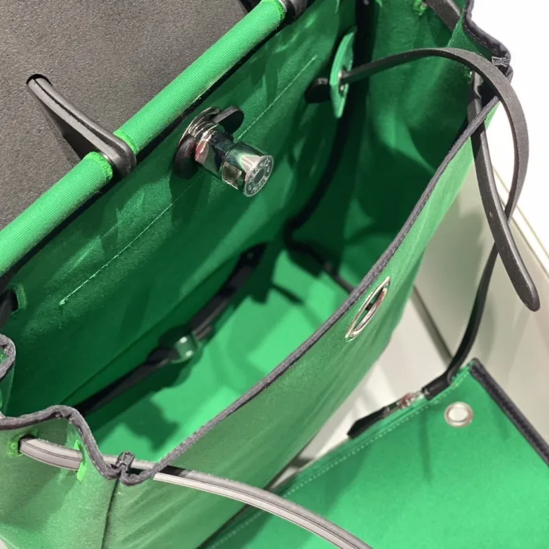 Hermes Green Black Canvas Leather Backpack - Image 9