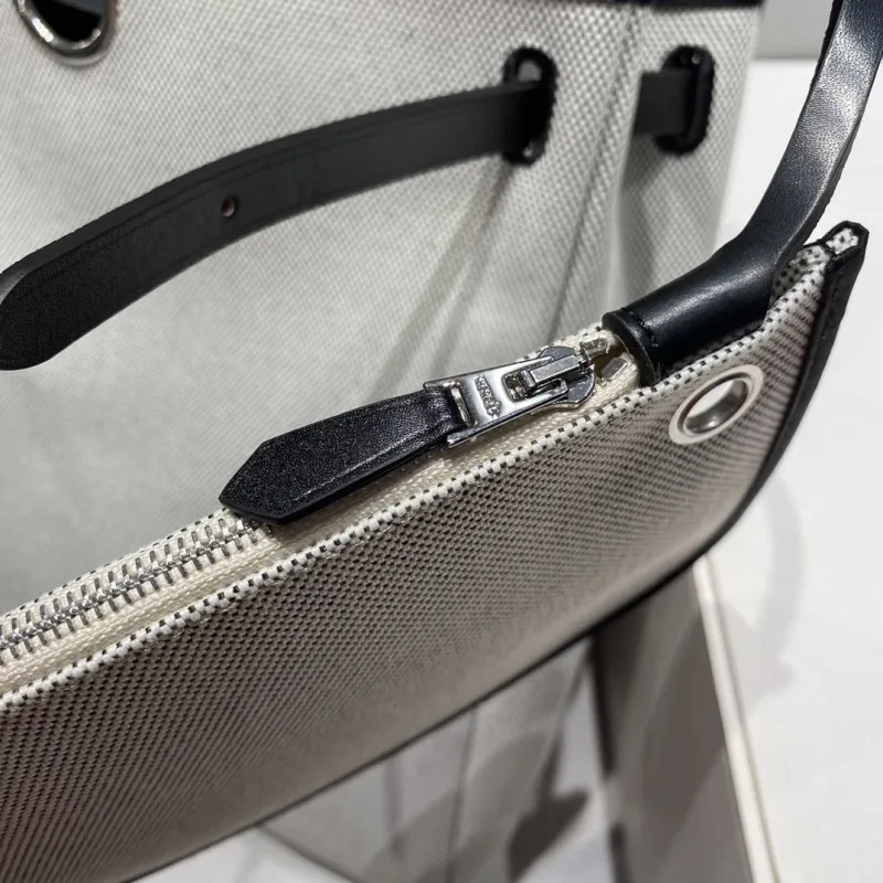 Hermes Light Gray Black Canvas Leather Backpack - Image 5