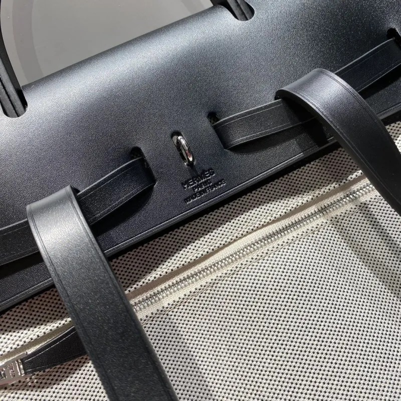 Hermes Light Gray Black Canvas Leather Backpack - Image 7