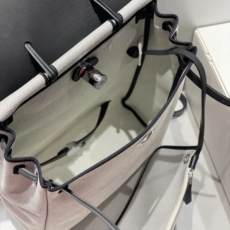Hermes Light Gray Black Canvas Leather Backpack - Image 9