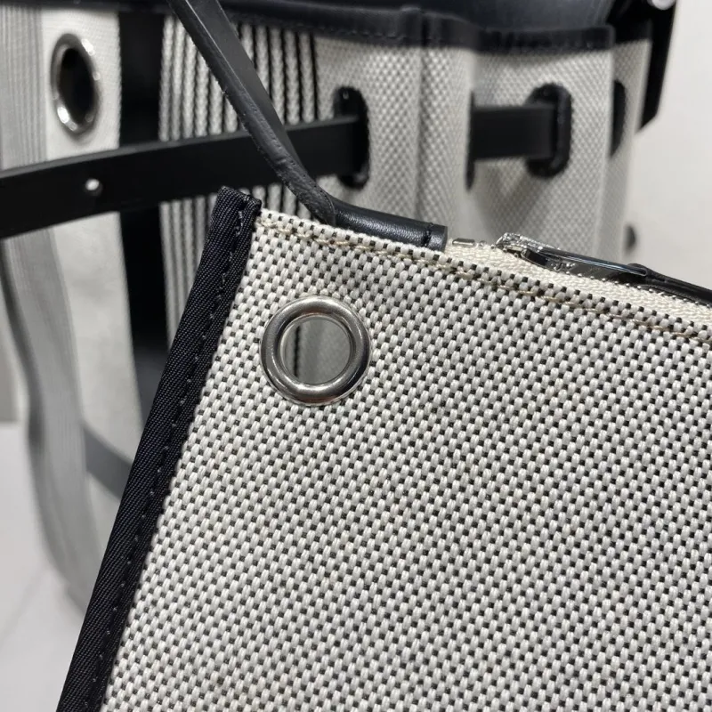 Hermes Black and Gray Striped Canvas Backpack - Image 5