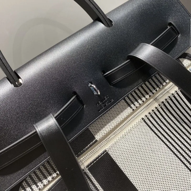 Hermes Black and Gray Striped Canvas Backpack - Image 6