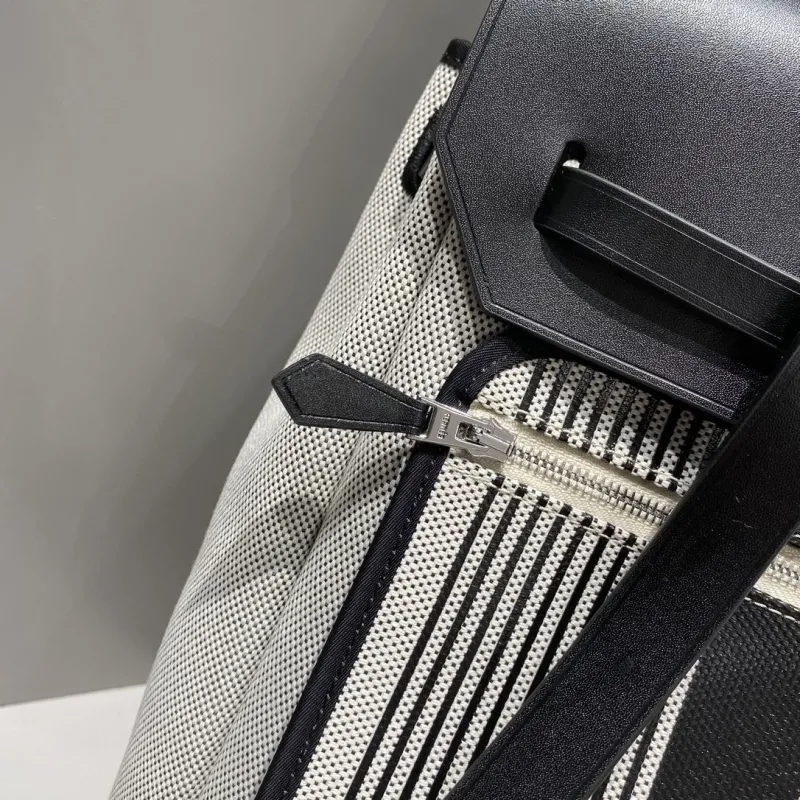 Hermes Black and Gray Striped Canvas Backpack - Image 7