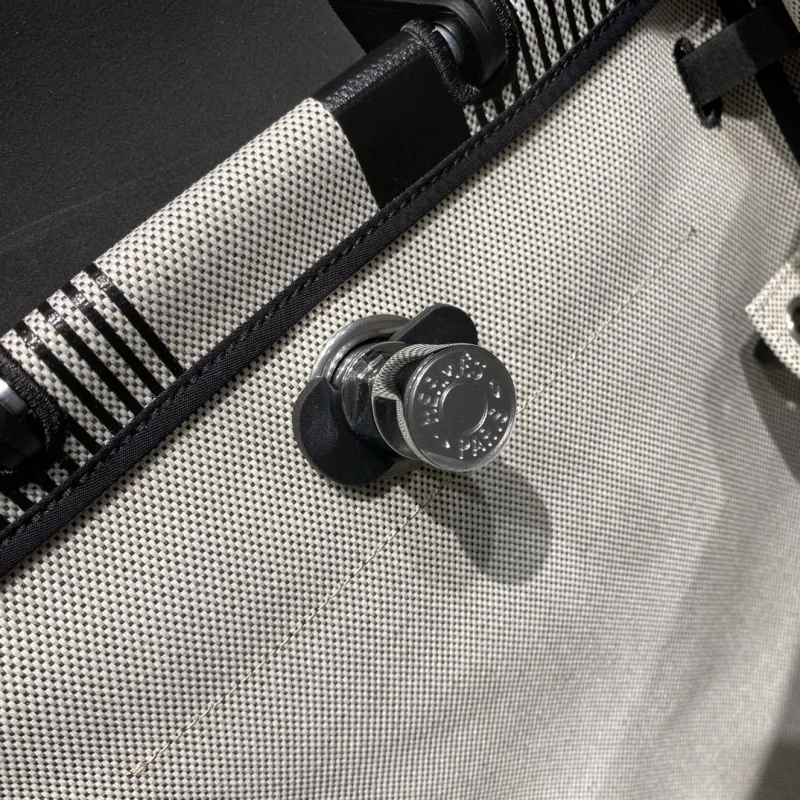 Hermes Black and Gray Striped Canvas Backpack - Image 8