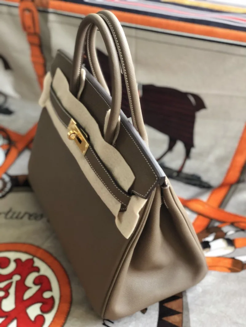 Hermes Taupe Birkin Leather Handbag - Image 3