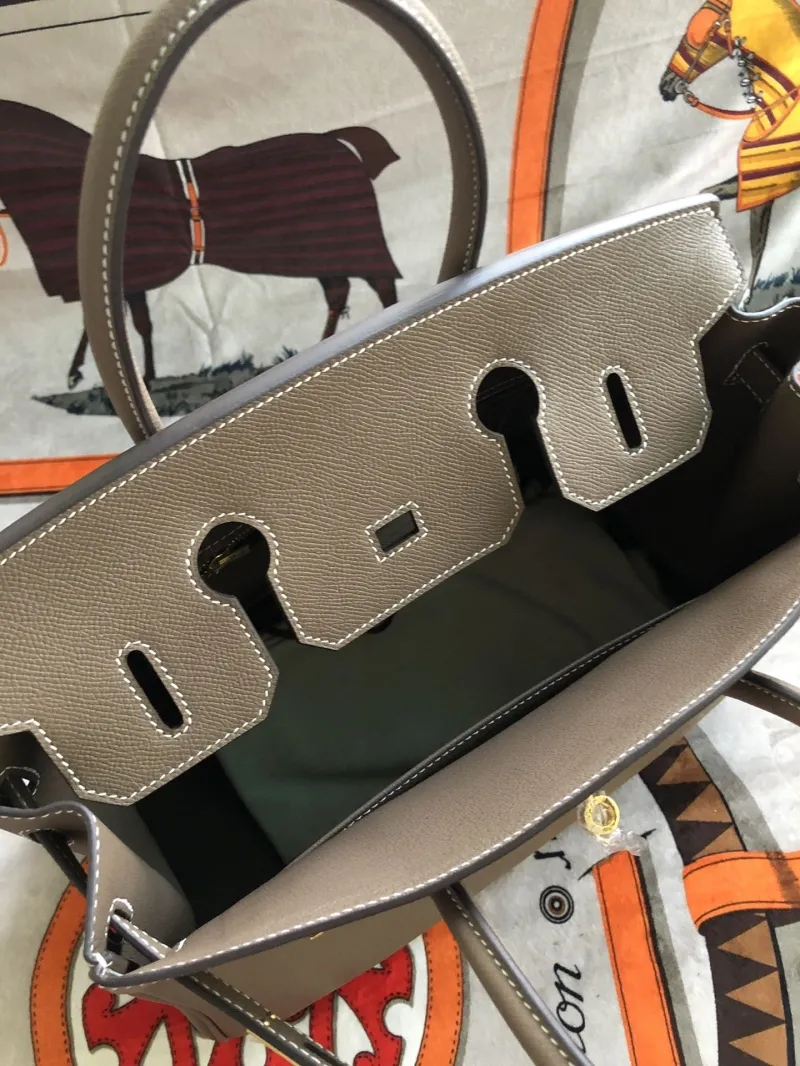 Hermes Taupe Birkin Leather Handbag - Image 7
