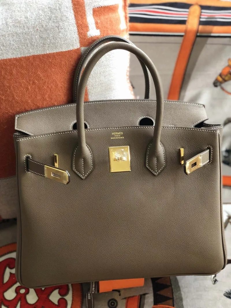 Hermes Taupe Birkin Leather Handbag - Image 8