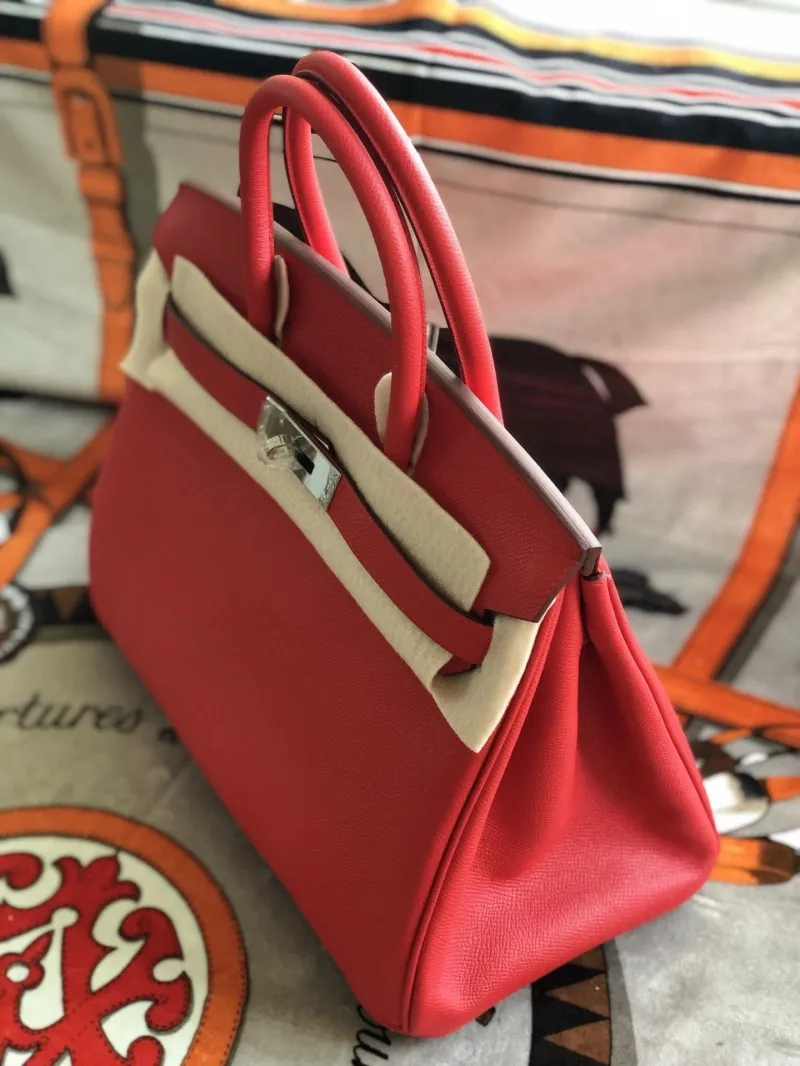 Hermes Red Birkin Leather Handbag - Image 3