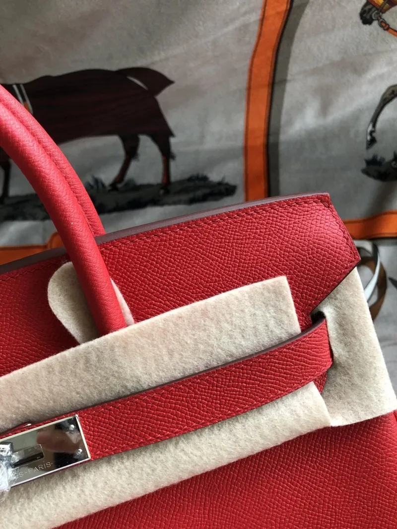 Hermes Red Birkin Leather Handbag - Image 4