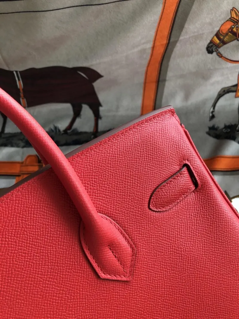 Hermes Red Birkin Leather Handbag - Image 5