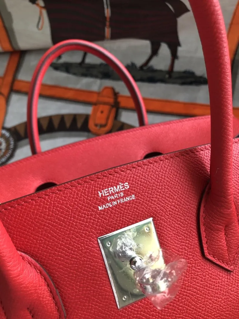 Hermes Red Birkin Leather Handbag - Image 6
