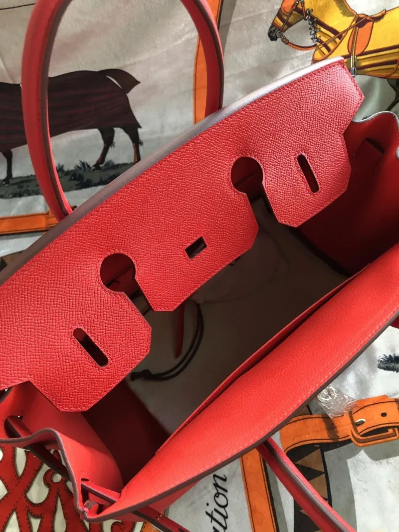 Hermes Red Birkin Leather Handbag - Image 7