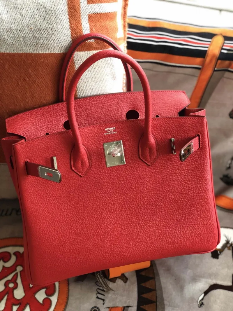 Hermes Red Birkin Leather Handbag - Image 8