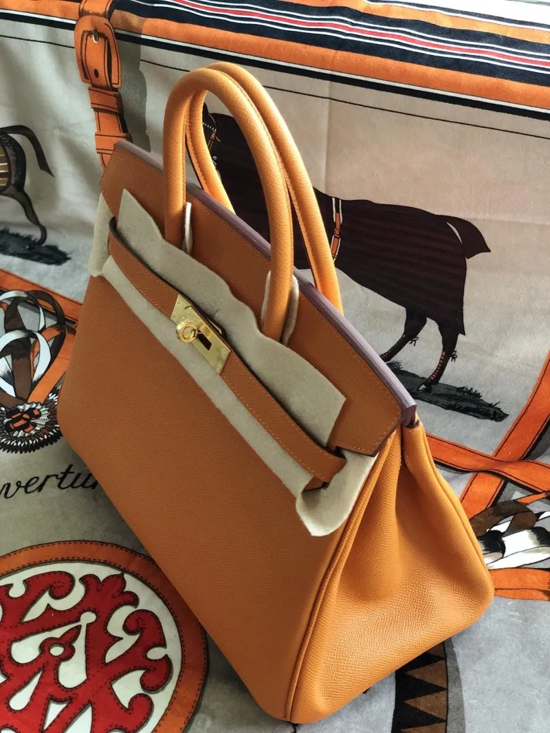 Hermes Orange Birkin Leather Handbag - Image 3