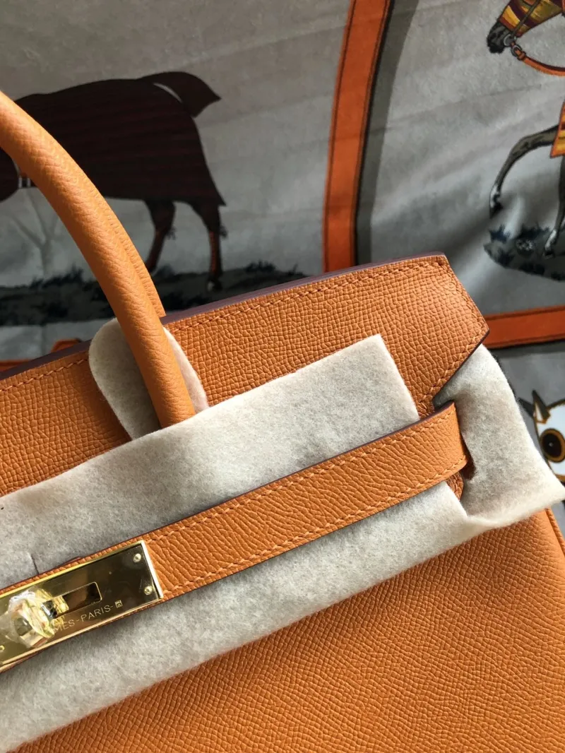 Hermes Orange Birkin Leather Handbag - Image 4