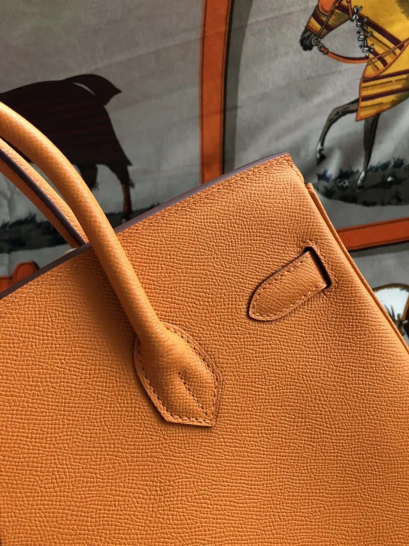Hermes Orange Birkin Leather Handbag - Image 5