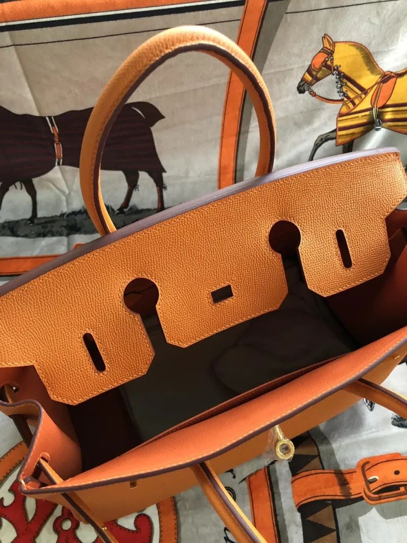Hermes Orange Birkin Leather Handbag - Image 7