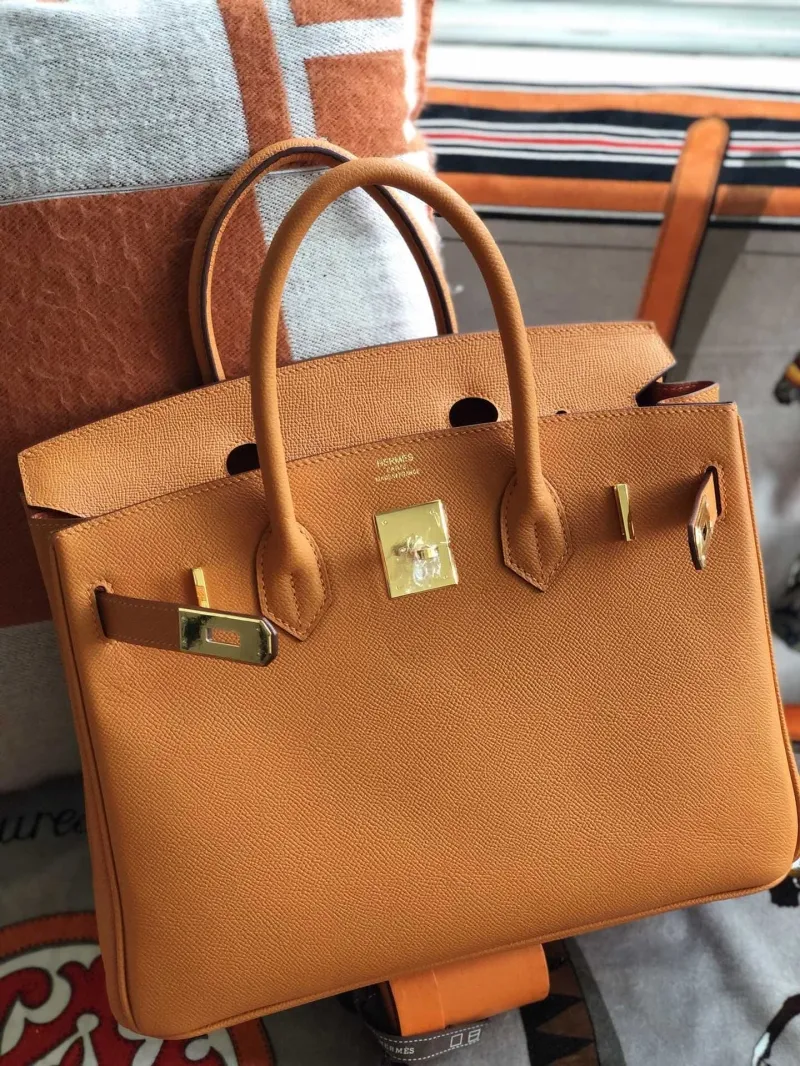 Hermes Orange Birkin Leather Handbag - Image 8