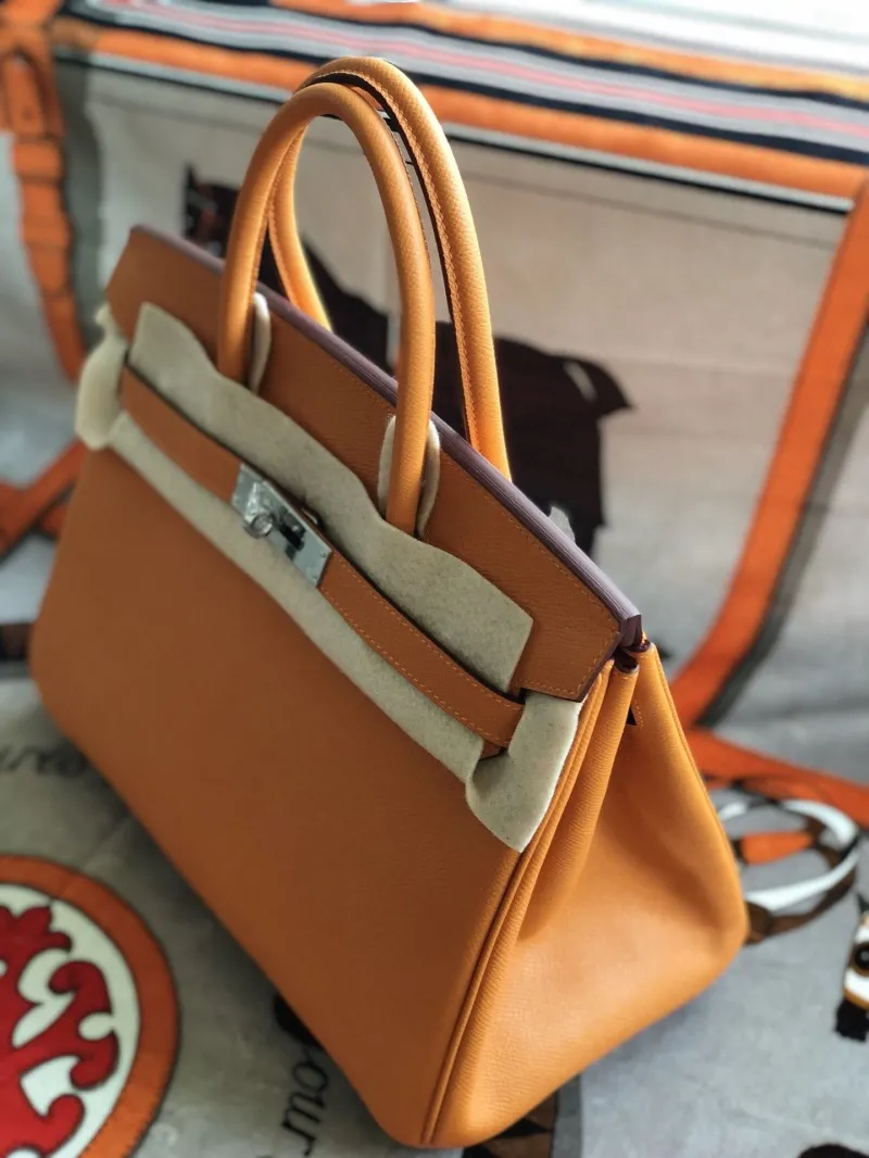 Hermes Orange Birkin Leather Handbag - Image 3
