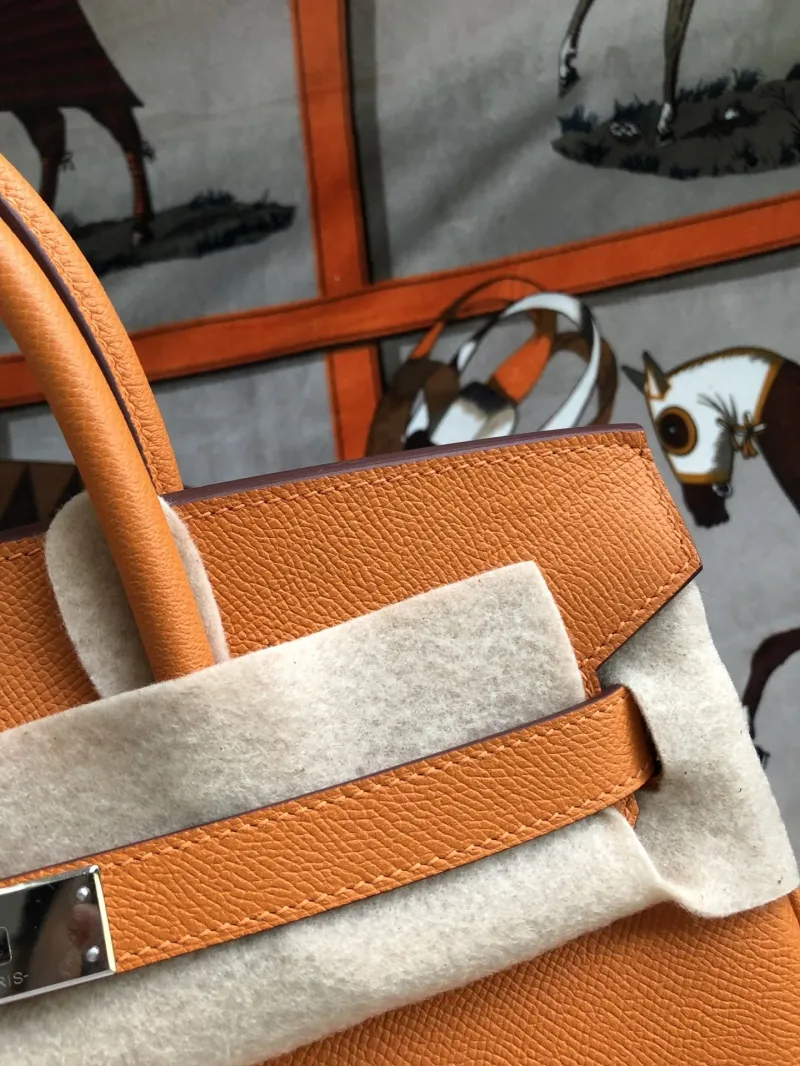 Hermes Orange Birkin Leather Handbag - Image 4