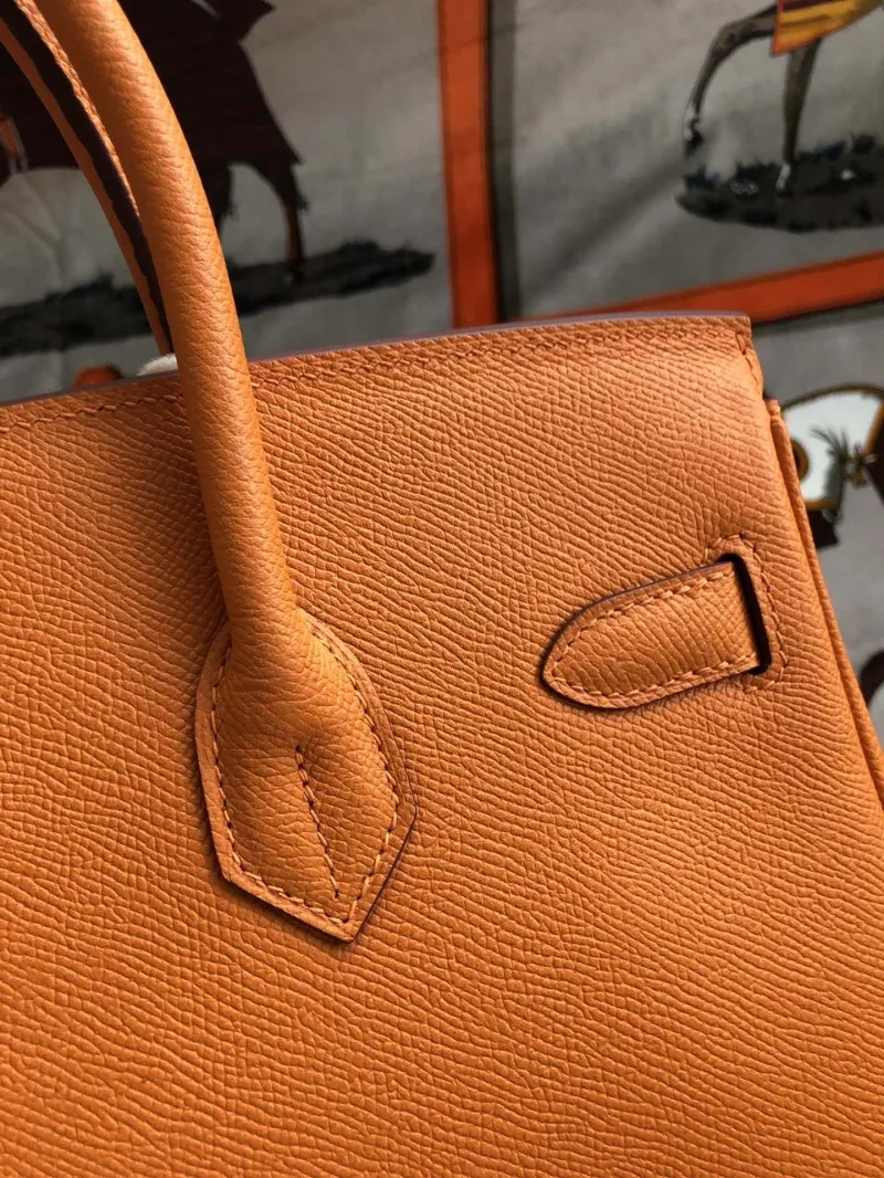 Hermes Orange Birkin Leather Handbag - Image 5