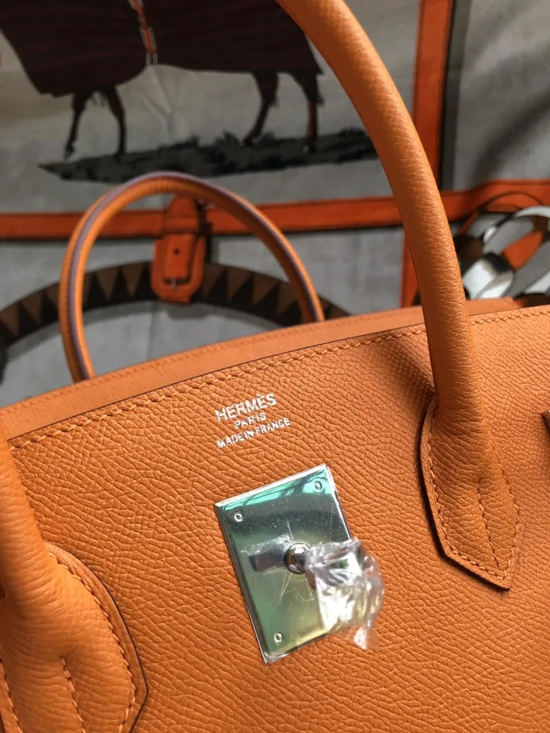 Hermes Orange Birkin Leather Handbag - Image 6