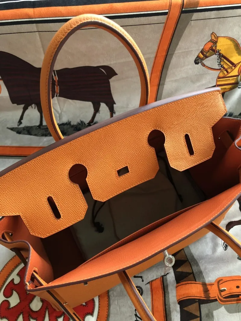 Hermes Orange Birkin Leather Handbag - Image 7
