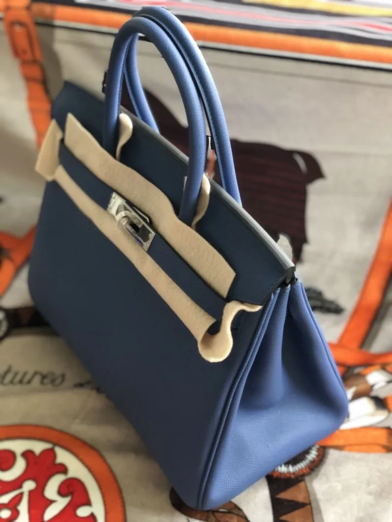 Hermes Blue Birkin Leather Handbag - Image 3