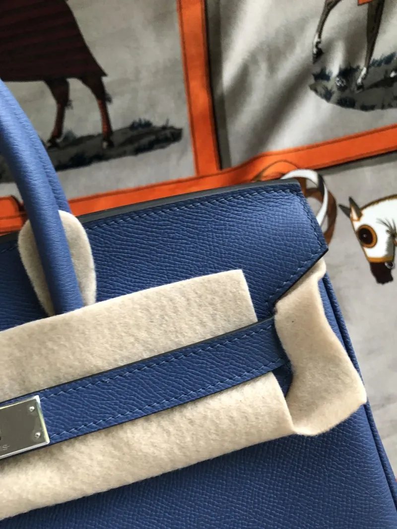 Hermes Blue Birkin Leather Handbag - Image 4