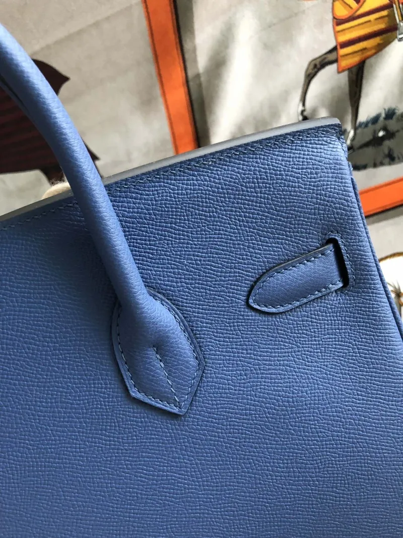 Hermes Blue Birkin Leather Handbag - Image 5