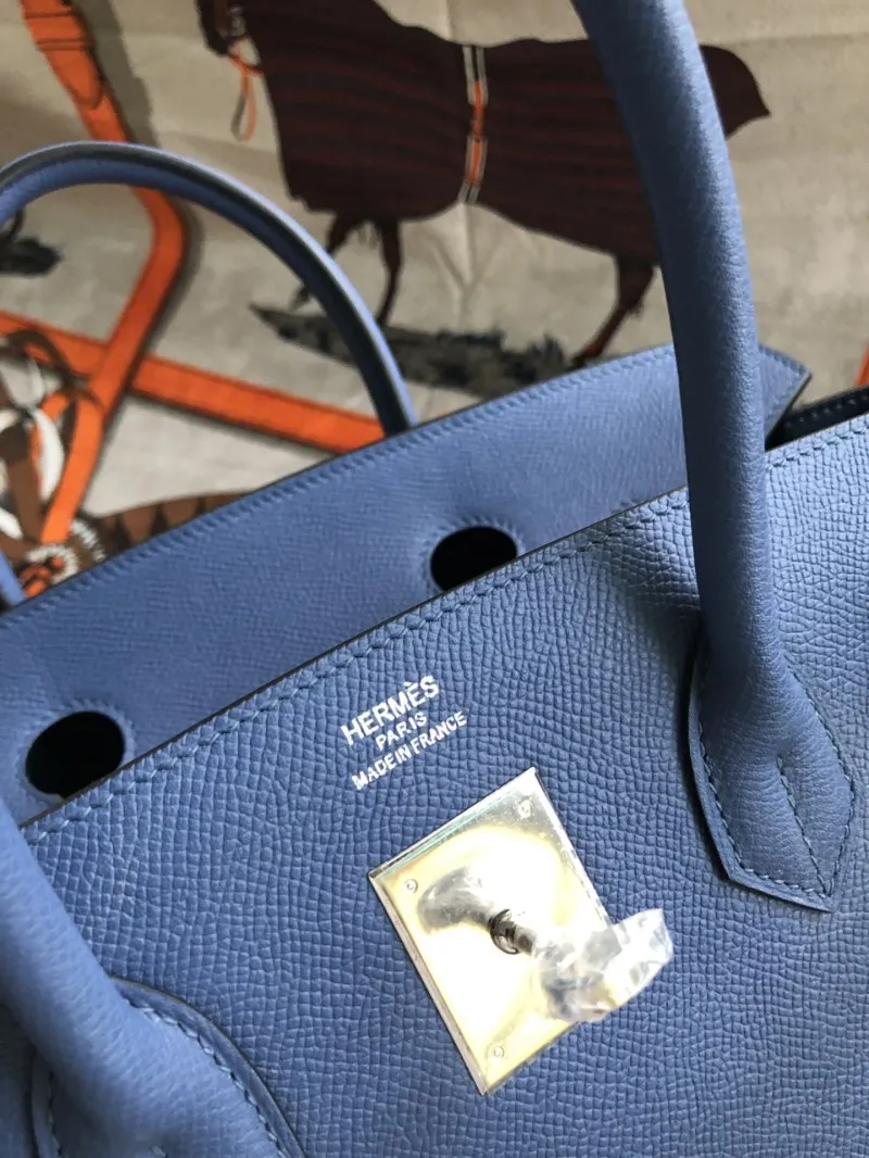 Hermes Blue Birkin Leather Handbag - Image 6