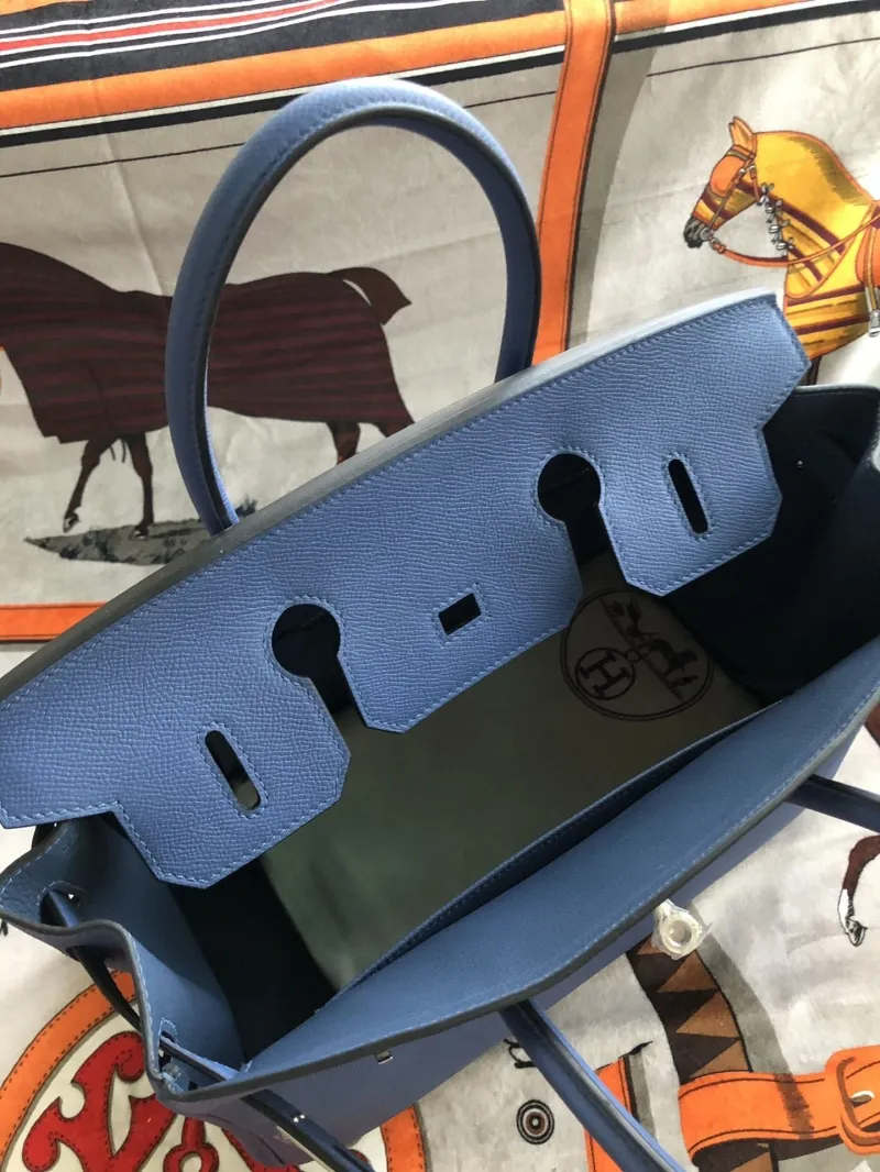 Hermes Blue Birkin Leather Handbag - Image 7