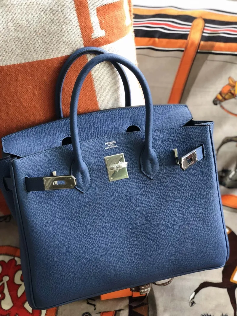Hermes Blue Birkin Leather Handbag - Image 8