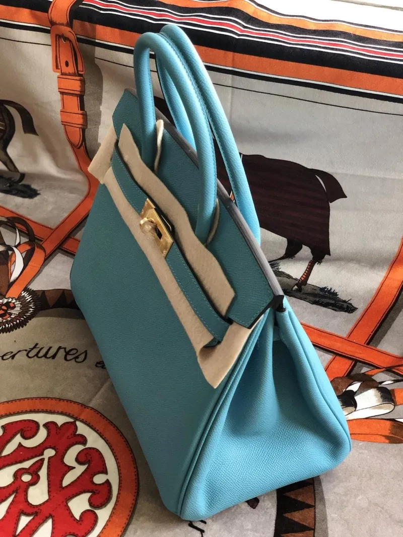 Hermes Turquoise Birkin Leather Handbag - Image 3