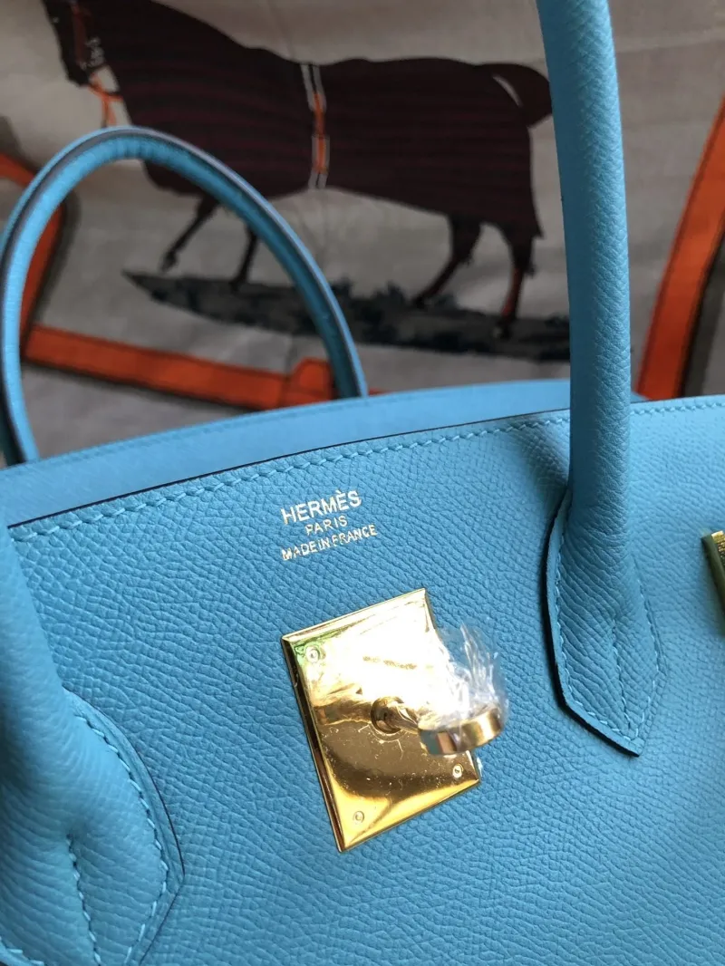 Hermes Turquoise Birkin Leather Handbag - Image 6